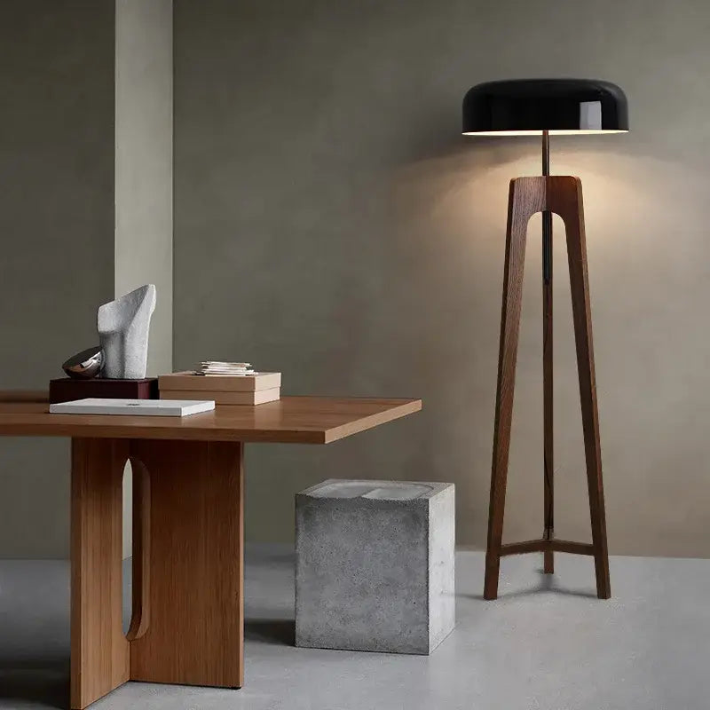 elegant floor lamp with wooden base